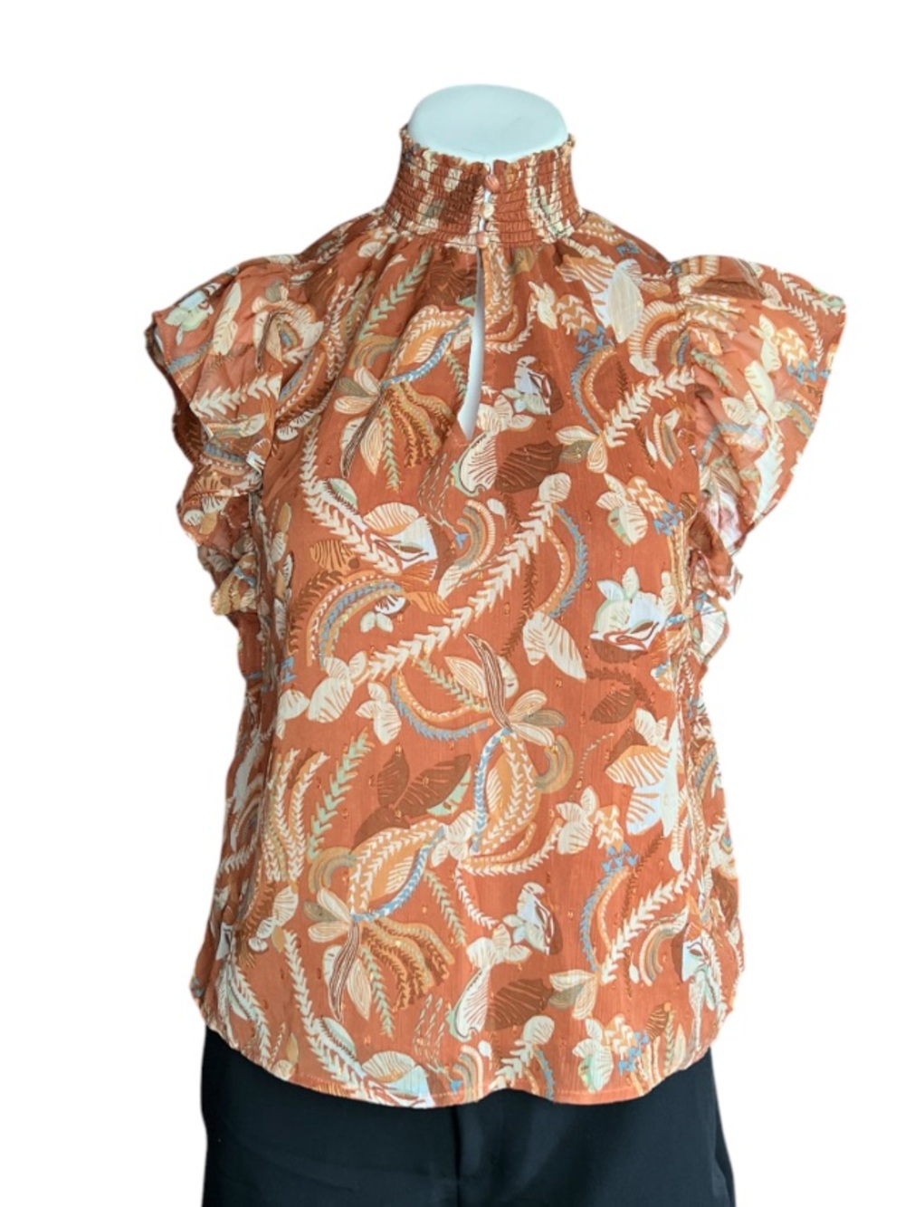 Anthropologie Joie Paisley Flutter Sleeve Mock Neck Blouse XS Boho